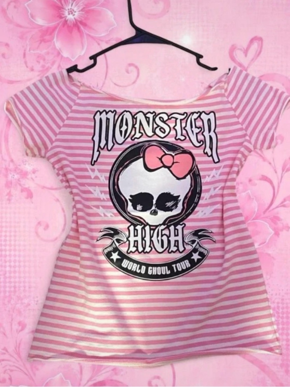 monster high Pink & White Striped Skull Tee